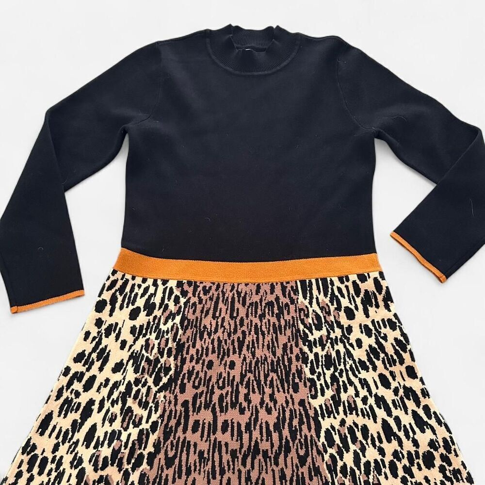 Eliza J old money knit Animal Print Fit & Flare Sweater Dress S - Picture 2 of 8